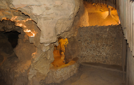 Crystal Cave horizontal, beautiful Crystals Cave are illuminated by lightの写真素材