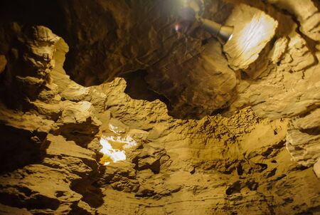 Crystal Cave horizontal, beautiful Crystals Cave are illuminated by lightの写真素材