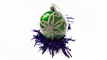 green Christmas ball and garlandの写真素材