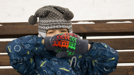 baby winter walkの写真素材