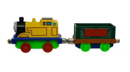 toy children's locomotive and trailerの写真素材
