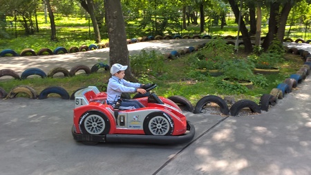 the boy goes kartingの写真素材
