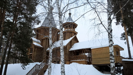 construction of a wooden Churchの写真素材