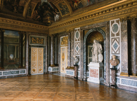 Versailles, France - 10 August 2014 : Venus salon, marble wall and statue at Versailles Palace ( Chateau de Versailles ).のeditorial素材