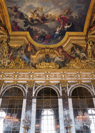 Versailles, France - 10 August 2014 : Hall of Mirrors painted ceiling at Versailles Palace ( Chateau de Versailles ). のeditorial素材
