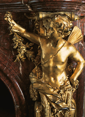 Versailles, France - 10 August 2014 : Golden ornament on wood furniture at Versailles Palace ( Chateau de Versailles ). のeditorial素材