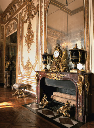 Versailles, France - 10 August 2014 : Wooden room with gold ornament at Versailles Palace ( Chateau de Versailles ).のeditorial素材