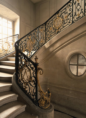Versailles, France - 10 August 2014 : Marble staircase at Versailles Palace ( Chateau de Versailles ). It was added to the UNESCO list of World Heritage Sites.のeditorial素材