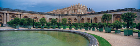 Versailles, France - 13 August 2014 : Water and exterior view of Versailles Palace ( Chateau de Versailles ). It was added to the UNESCO list of World Heritage Sites.のeditorial素材