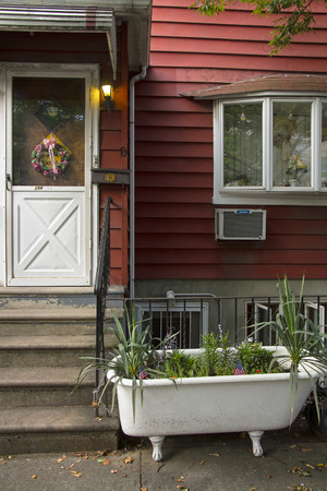 Brooklyn, New York, United States - 17 August 2014 : Closed door in Greenpoint, near Williamsburg in Brooklynのeditorial素材