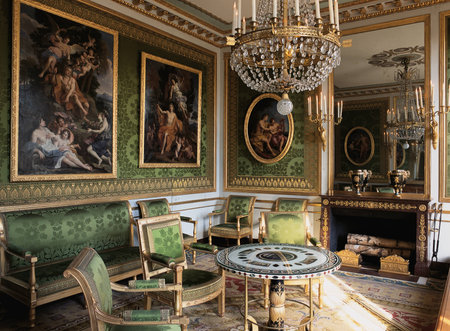 Versailles, France - 10 August 2014 : Green room with furnitures and paintings at Versailles Palace ( Chateau de Versailles ).のeditorial素材