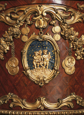 Versailles, France - 10 August 2014 : wood furniture ornaments at Versailles Palace ( Chateau de Versailles ).のeditorial素材