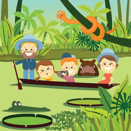 Family weekend. The family in the jungle Vector Illustration.のイラスト素材