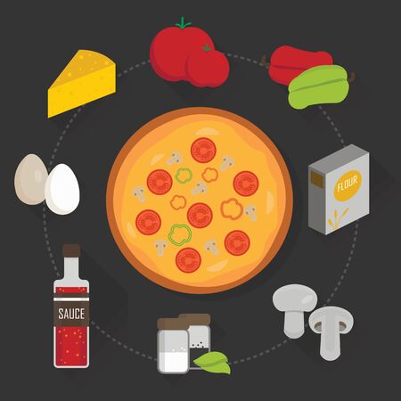 A set of ingredients for pizza. Vector graphics.のイラスト素材