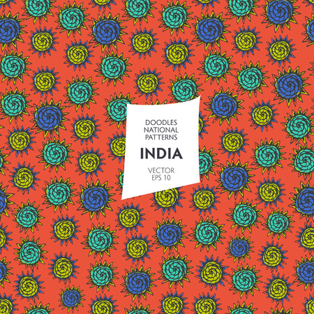 Seamless pattern of the tourist attractions and famous subjects of India.のイラスト素材