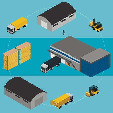 Isometric Warehouse logistic process. Vector infographics illustration.のイラスト素材