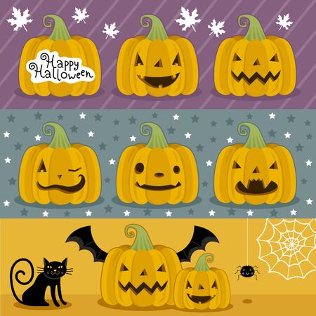 Big set of pumpkins for Halloween. Vector illustration.のイラスト素材