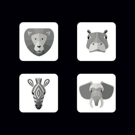 Set of vector icons of wild animals with different muzzles. Vector illustration for web or mobile application to select userpic.のイラスト素材