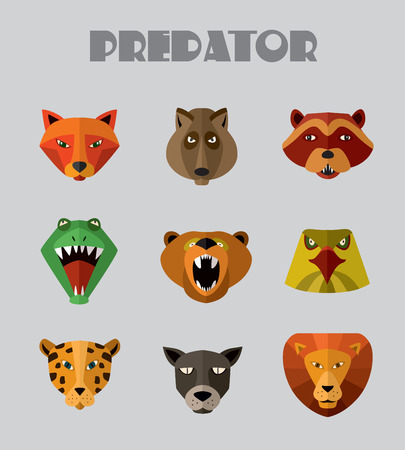 Vector illustration of animal predators, tiger, lion, wolf and others for web or mobile application to select userpic.のイラスト素材