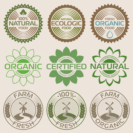 Set of Organic labels and elements. Eco style. Vector icons.のイラスト素材