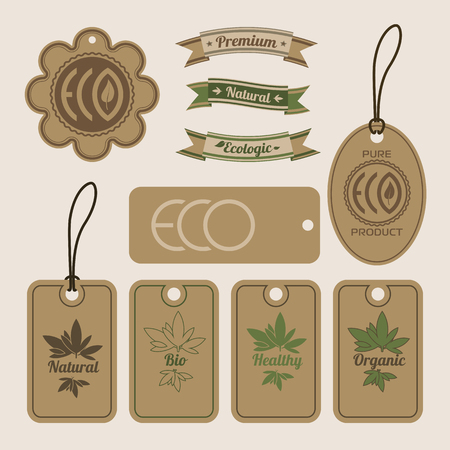 Set of Organic labels and elements. Eco style. Vector icons.のイラスト素材