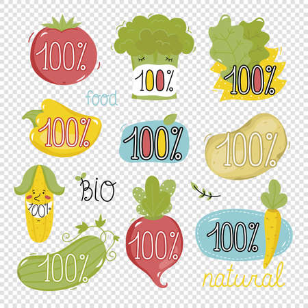 Vector illustration icons of eco, bio, organic of cartoon style.のイラスト素材