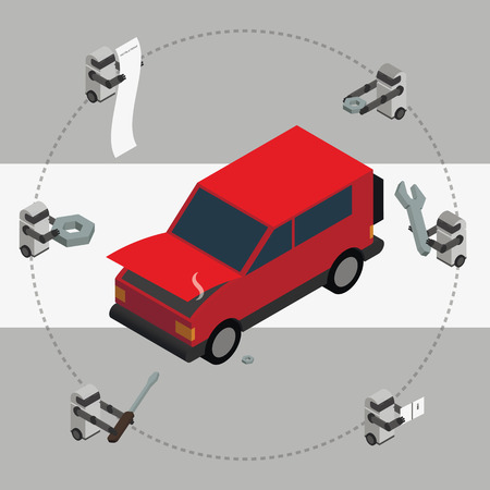 Illustration Car. Robots to repair the car.の写真素材