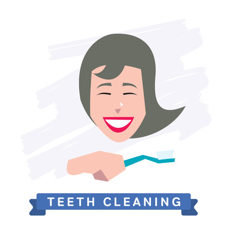 Teeth Cleaning. Morning routine, Hygiene, Clean Teeth, Toothbrush, Toothpaste. Beautiful Smile healthy teeth. Clean teeth - the guarantee of health.のイラスト素材