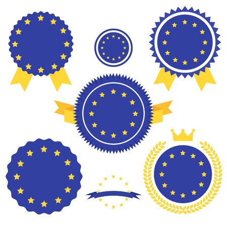 World Flags Series. European Union Flag on Tags, Web Stickers, Banners and Labels collection. Vector label in national colors of  European Union Flag. Vector Flag of European Union. Vector EPS 10.のイラスト素材
