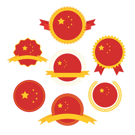 World Flags Series. Chinese Flag on Tags, Web Stickers, Banners and Labels collection. Vector label in national colors of  Chinese Flag. Vector Flag of China. Badge, Banner, Emblem in Vector EPS 10のイラスト素材