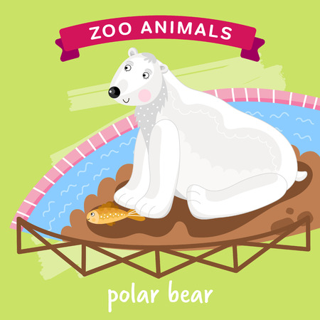 Vector Zoo Animals series, Animal in a cage, Polar Bear Illustration Cartoon Character. Cartoon Zoo Animal. Vector Polar Bearのイラスト素材