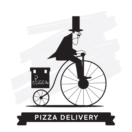 Delivery service of Fast Food Pizza on cartoon character man.のイラスト素材