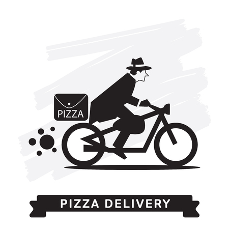 Delivery service of Fast Food Pizza on cartoon character man. のイラスト素材