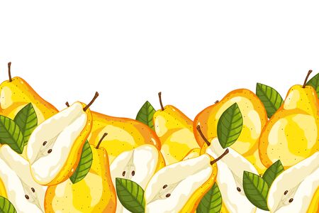 Pear Isolated on white background. Pear composition, plants and leaves. Organic food. Pear vector.のイラスト素材