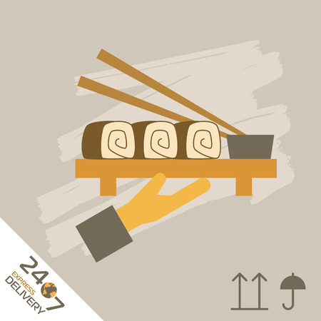 Fast food Delivery, sushi and other. Express Delivery Services. Elements of Trucking. Fast Shipping. Icon Delivery vector.のイラスト素材