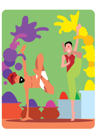 Holi festival, vector illustration. The traditional Indian festival. Bengali New Year. Holiday of spring and nature.のイラスト素材