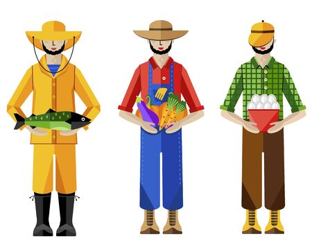 Farmers and fisherman on white background, vector illustration.のイラスト素材