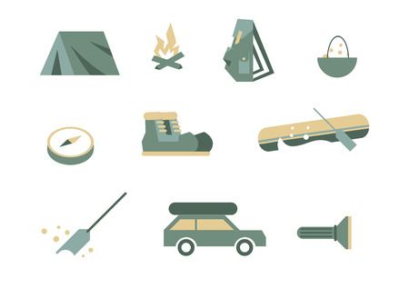 Objects for camping. Camping icons, vector symbols relaxing outdoors. Camping equipment symbols.のイラスト素材