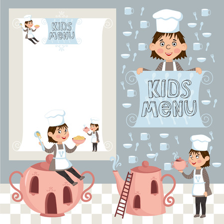 Kids menu vector template, cartoon design with funny characters.のイラスト素材