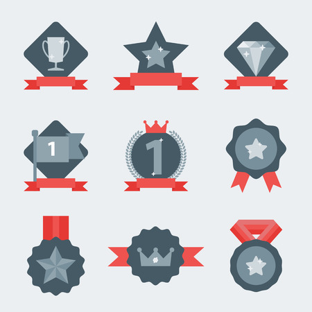 Medal and winner icon set. Blank Label of Flat Style. First place, flag, star.のイラスト素材