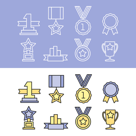 Medal and winner icon set. Blank Label of Flat Style.のイラスト素材
