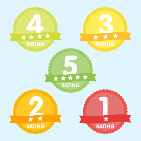 Rating label with five different label with star and place icon.のイラスト素材