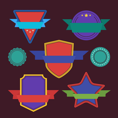 Vector badges flat vintage style. Big Set of Vector Label, Vector Sticker, Vector Tags. Collection of Colorful Abstract Badges and Sticker.のイラスト素材