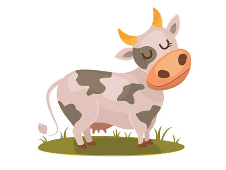 Isolated funny cow on white background, vector character.のイラスト素材