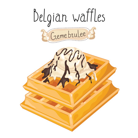 Belgian waffles with ice cream on white background, vector illustration.のイラスト素材