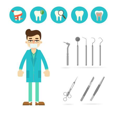 Dentist equipment isolated on white background, vector illustration.のイラスト素材