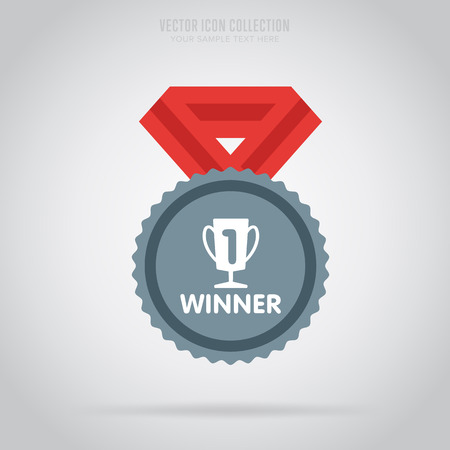 Winner medal badge  isolated vector in flat design style. Colorful winner badge or label. First place.のイラスト素材