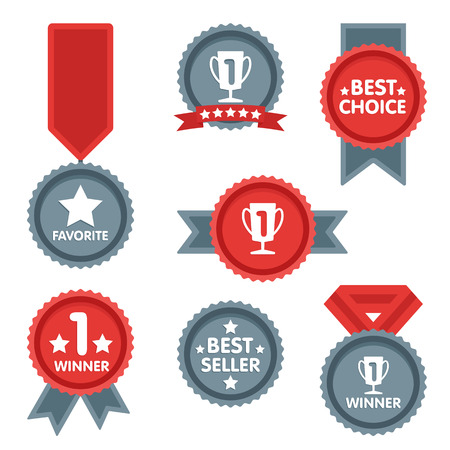 Medal and winner icon set. Blank Label of Flat Style. First place, flag, star.の写真素材