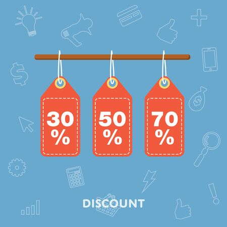 Different prices weigh on hangers sales and discount concept flat abstract isolated vector illustrationのイラスト素材