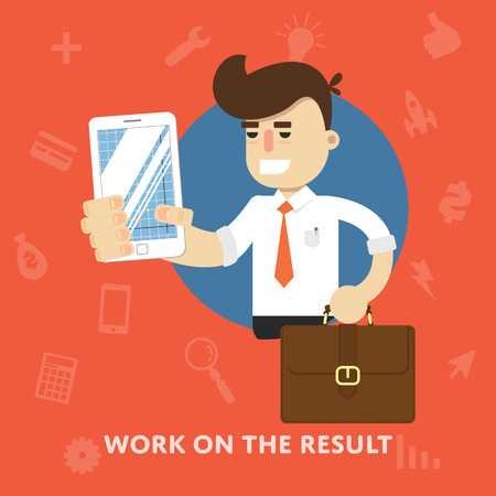 Businessman with tablet computer works on result business concept flat abstract isolated vector illustrationのイラスト素材